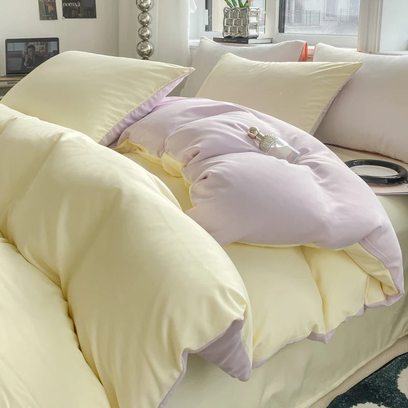 Washed Cotton Duvet Cover Set with Pillowcases - Soft Bedding Set