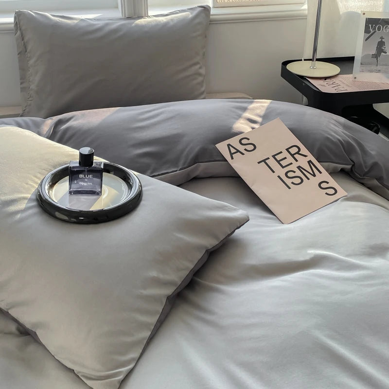 Washed Cotton Duvet Cover Set with Pillowcases - Soft Bedding Set