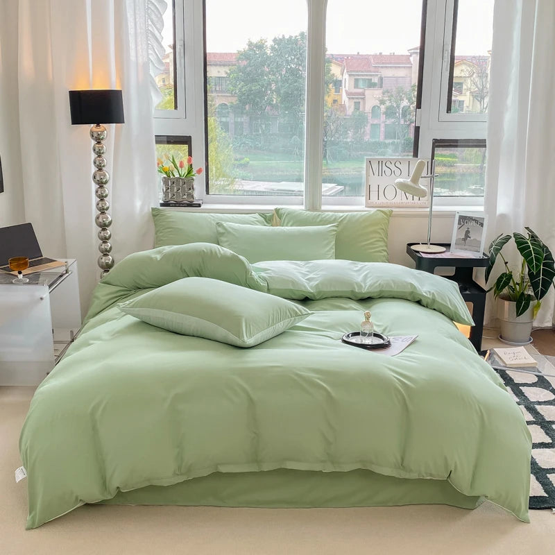 Washed Cotton Duvet Cover Set with Pillowcases - Soft Bedding Set