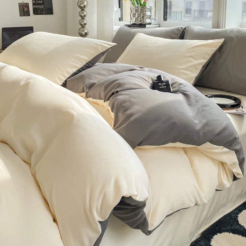 Washed Cotton Duvet Cover Set with Pillowcases - Soft Bedding Set