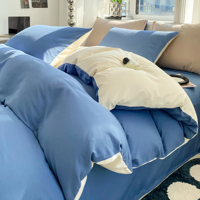 Washed Cotton Duvet Cover Set with Pillowcases - Soft Bedding Set