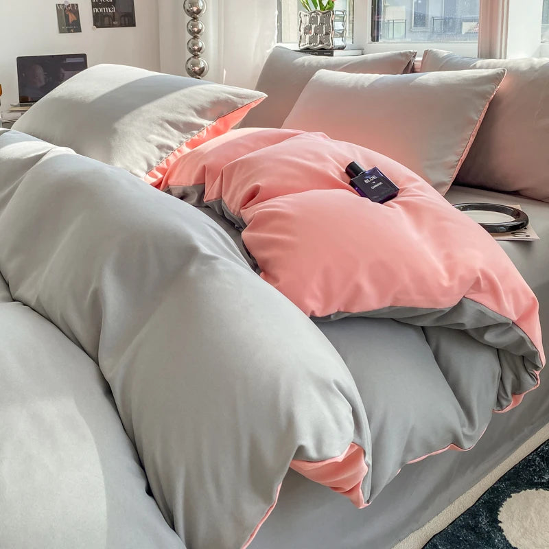 Washed Cotton Duvet Cover Set with Pillowcases - Soft Bedding Set