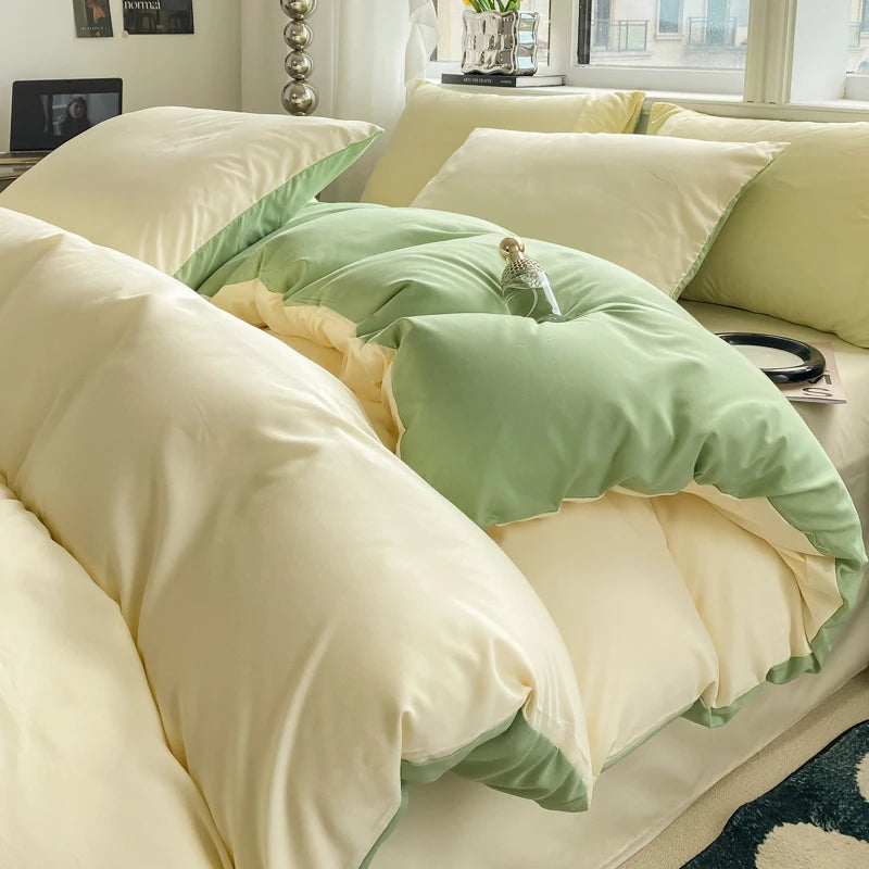 Washed Cotton Duvet Cover Set with Pillowcases - Soft Bedding Set