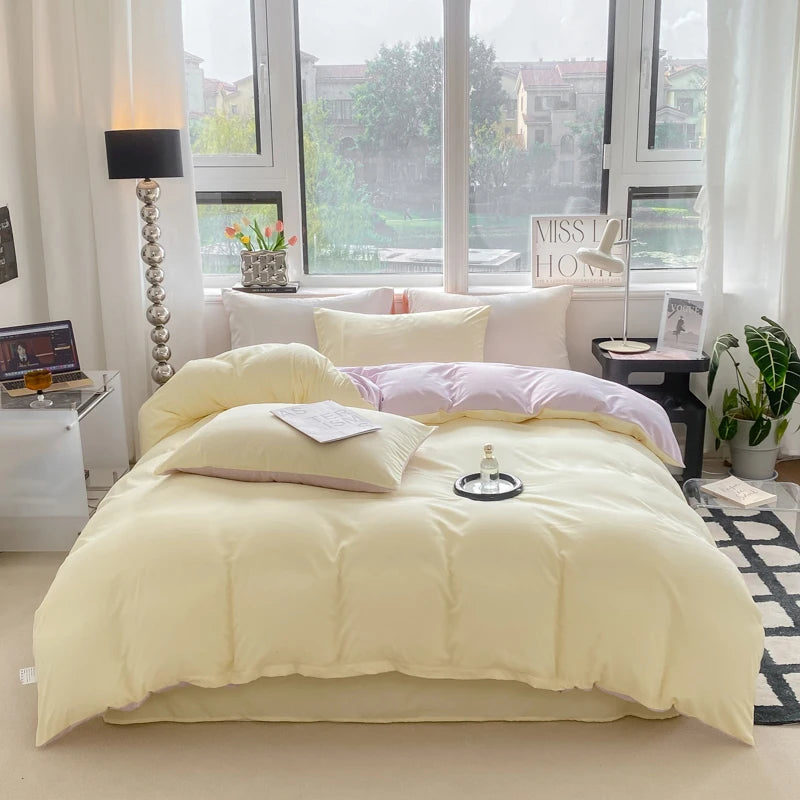 Washed Cotton Duvet Cover Set with Pillowcases - Soft Bedding Set