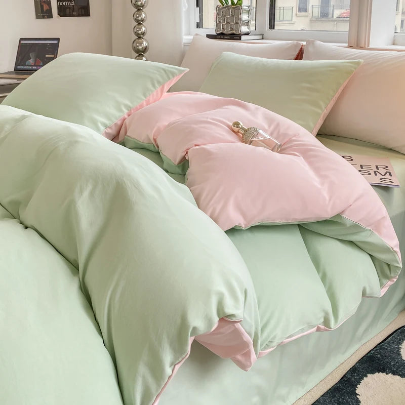 Washed Cotton Duvet Cover Set with Pillowcases - Soft Bedding Set