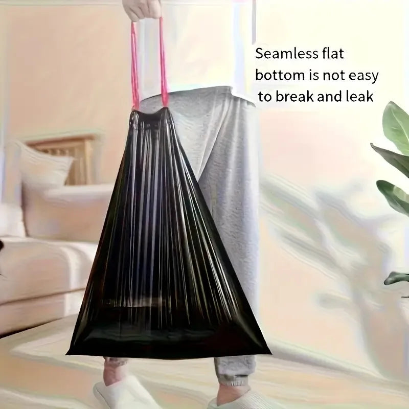 Black Drawstring Trash Bags - Leak-Proof Kitchen and Bathroom Garbage Bags