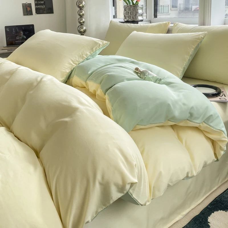 Washed Cotton Duvet Cover Set with Pillowcases - Soft Bedding Set