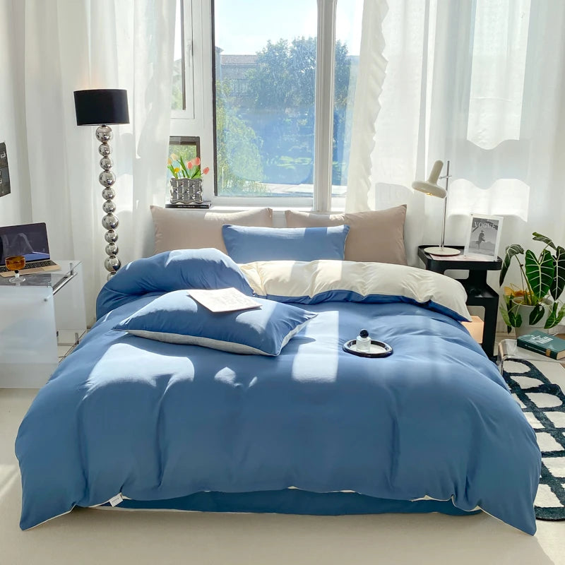 Washed Cotton Duvet Cover Set with Pillowcases - Soft Bedding Set