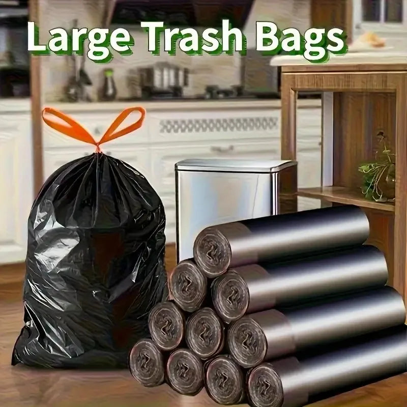 Black Drawstring Trash Bags - Leak-Proof Kitchen and Bathroom Garbage Bags