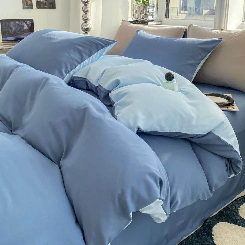 Washed Cotton Duvet Cover Set with Pillowcases - Soft Bedding Set