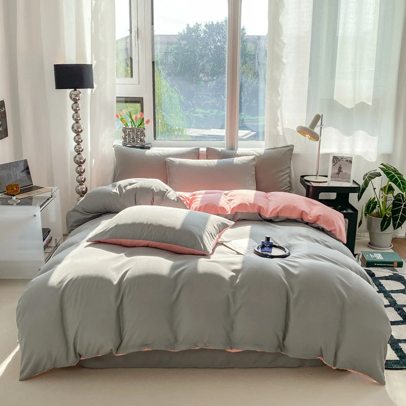 Washed Cotton Duvet Cover Set with Pillowcases - Soft Bedding Set