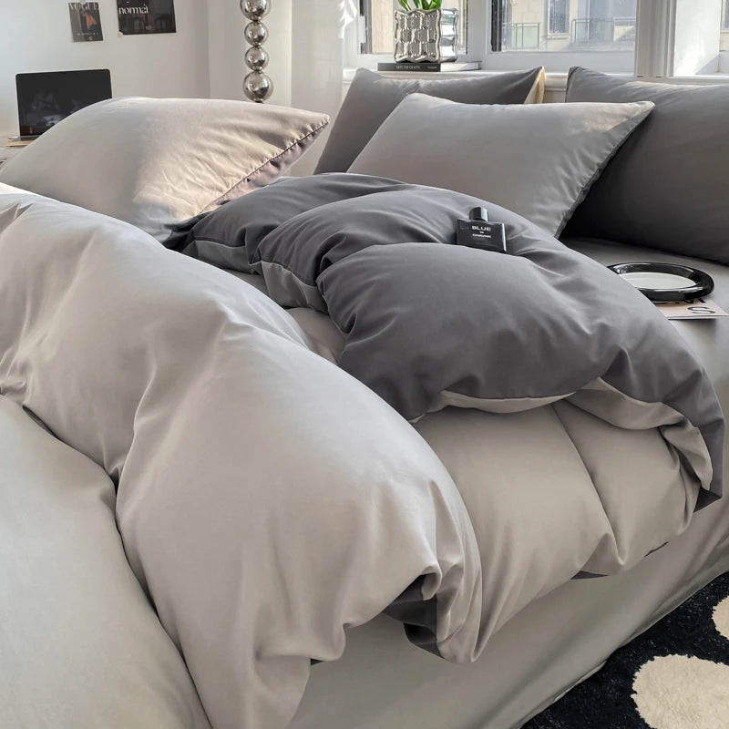 Washed Cotton Duvet Cover Set with Pillowcases - Soft Bedding Set