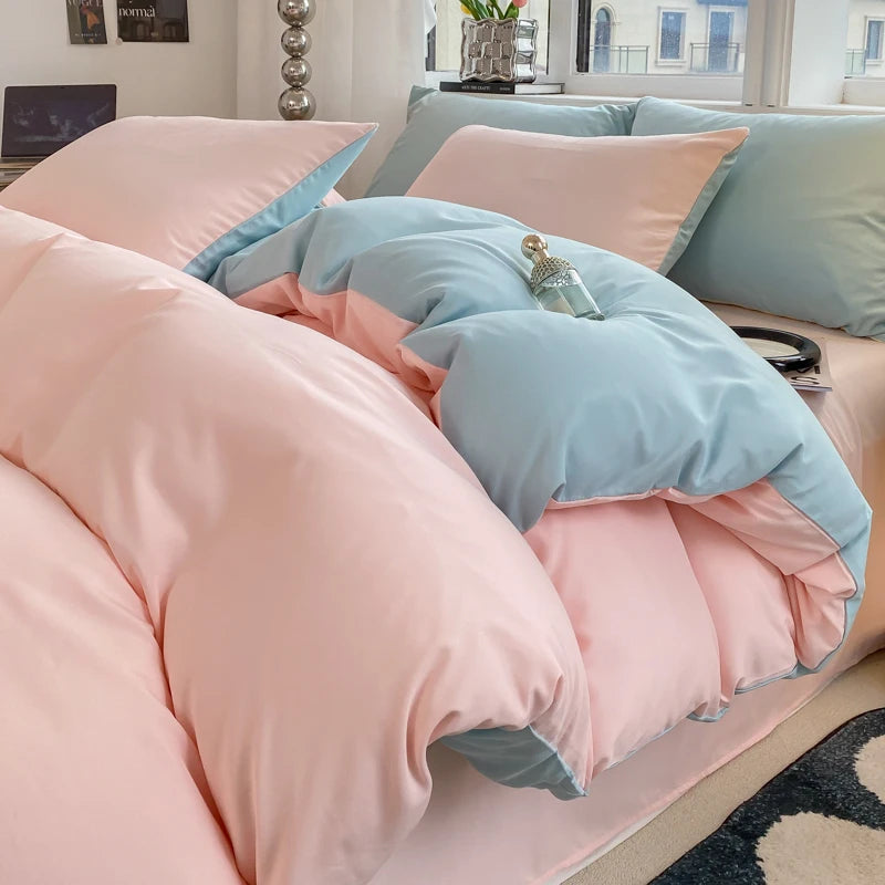 Washed Cotton Duvet Cover Set with Pillowcases - Soft Bedding Set