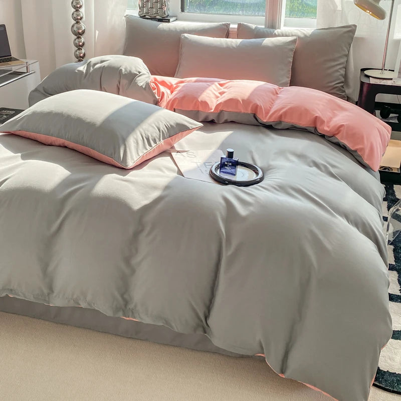 Washed Cotton Duvet Cover Set with Pillowcases - Soft Bedding Set