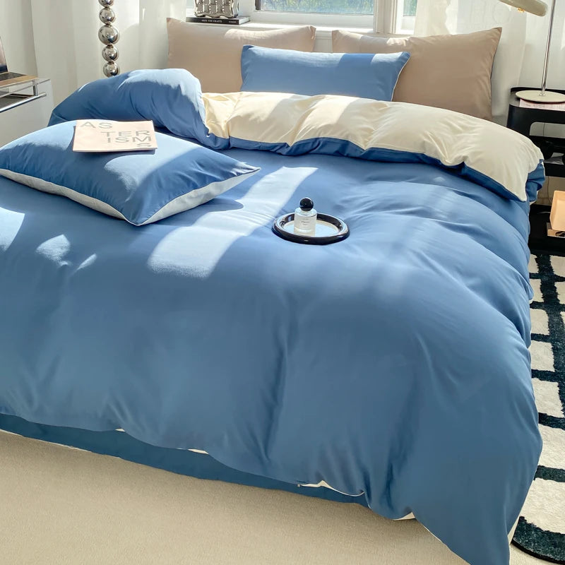 Washed Cotton Duvet Cover Set with Pillowcases - Soft Bedding Set