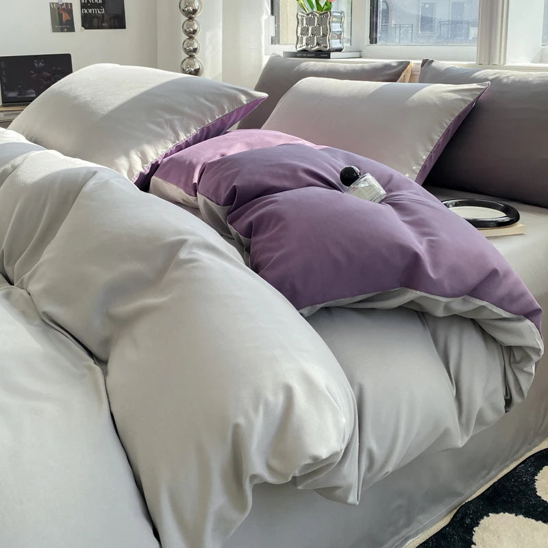 Washed Cotton Duvet Cover Set with Pillowcases - Soft Bedding Set