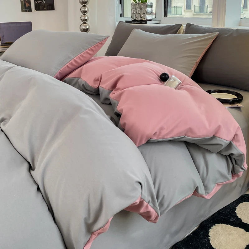 Washed Cotton Duvet Cover Set with Pillowcases - Soft Bedding Set