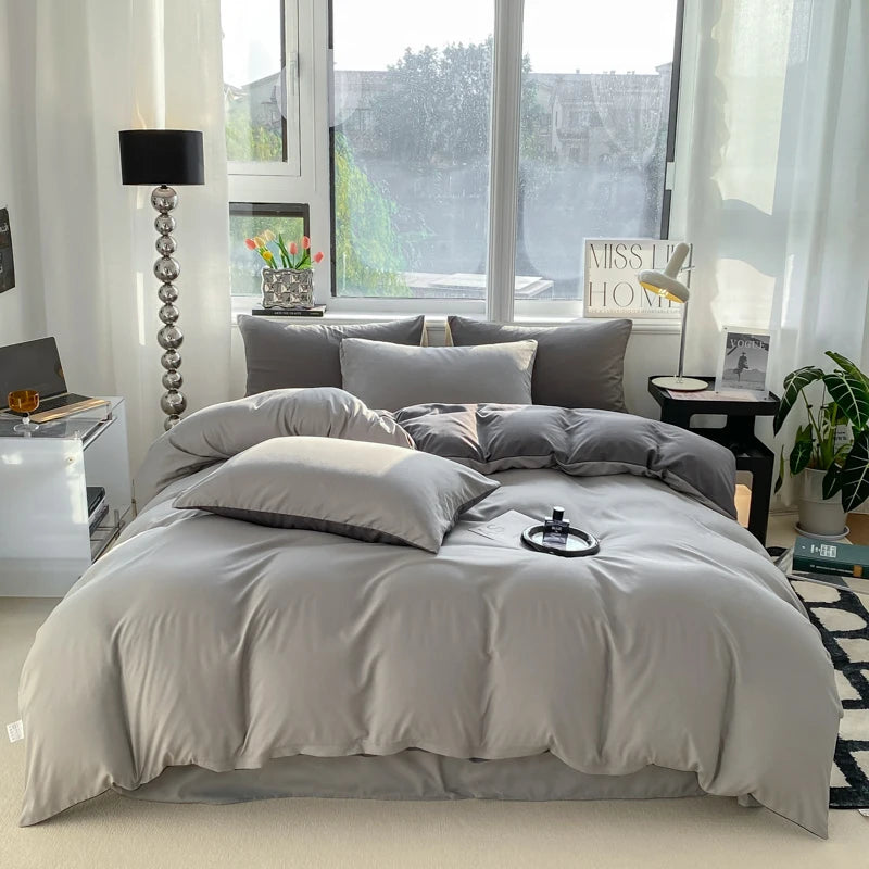 Washed Cotton Duvet Cover Set with Pillowcases - Soft Bedding Set