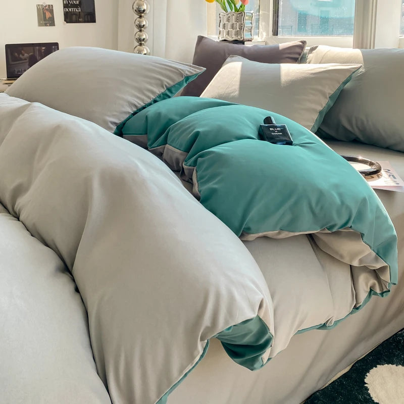 Washed Cotton Duvet Cover Set with Pillowcases - Soft Bedding Set