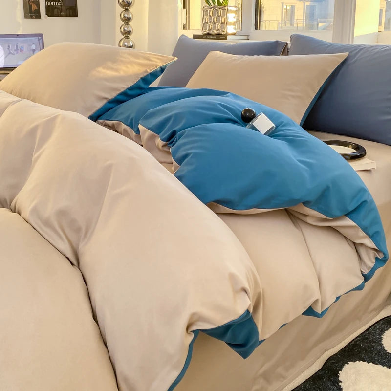 Washed Cotton Duvet Cover Set with Pillowcases - Soft Bedding Set