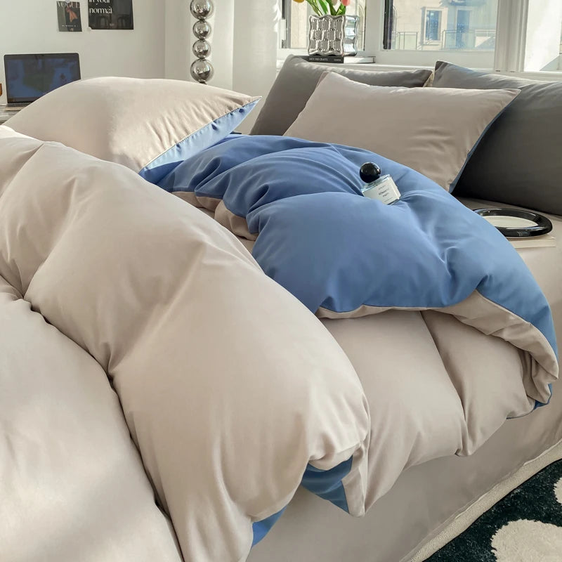 Washed Cotton Duvet Cover Set with Pillowcases - Soft Bedding Set