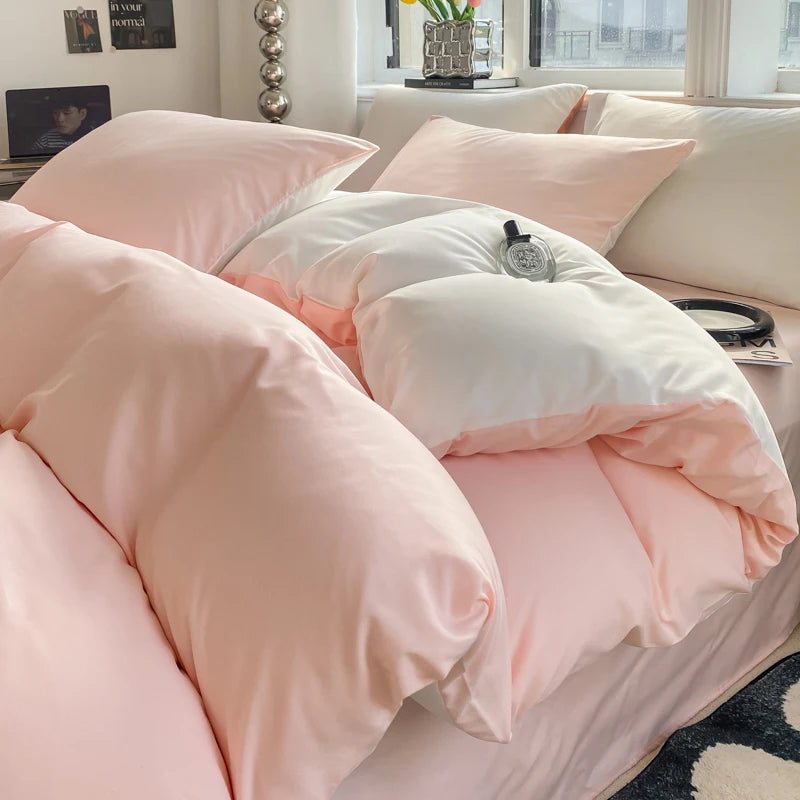 Washed Cotton Duvet Cover Set with Pillowcases - Soft Bedding Set