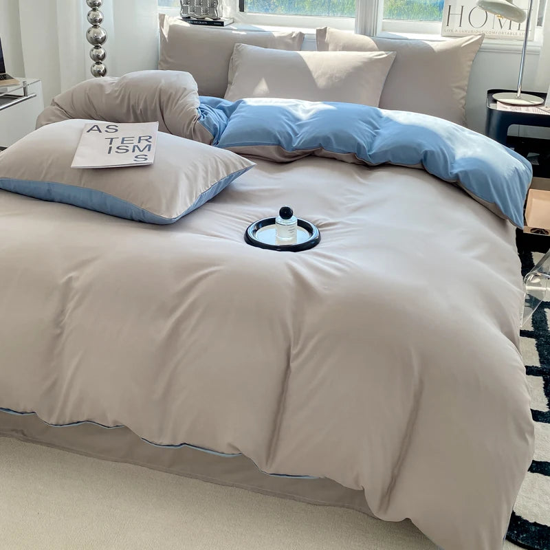 Washed Cotton Duvet Cover Set with Pillowcases - Soft Bedding Set