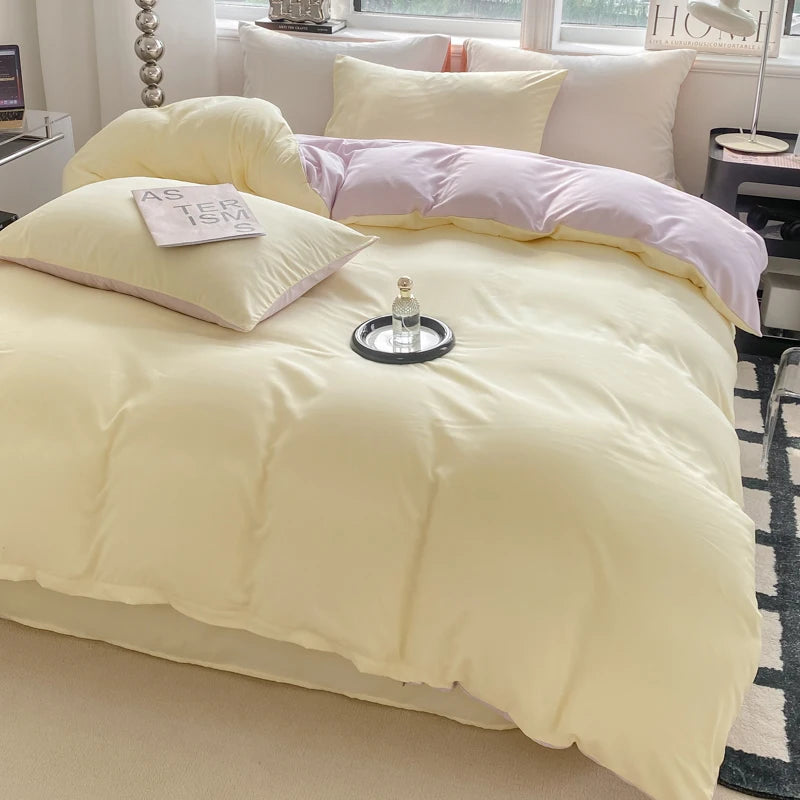 Washed Cotton Duvet Cover Set with Pillowcases - Soft Bedding Set