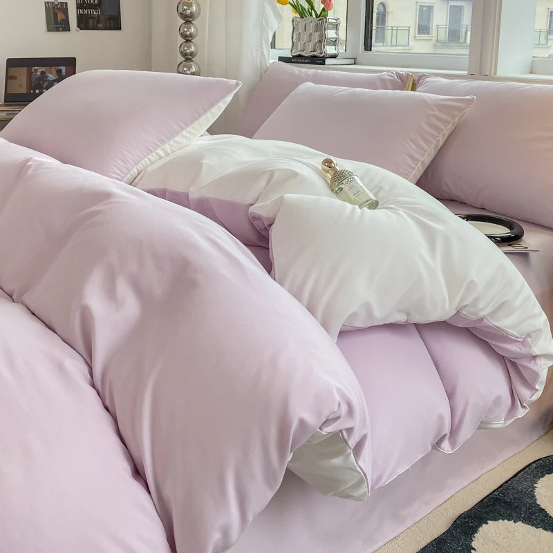 Washed Cotton Duvet Cover Set with Pillowcases - Soft Bedding Set