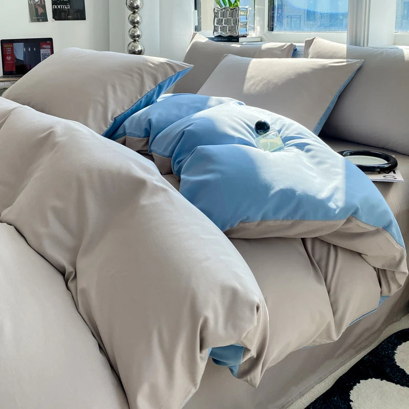 Washed Cotton Duvet Cover Set with Pillowcases - Soft Bedding Set