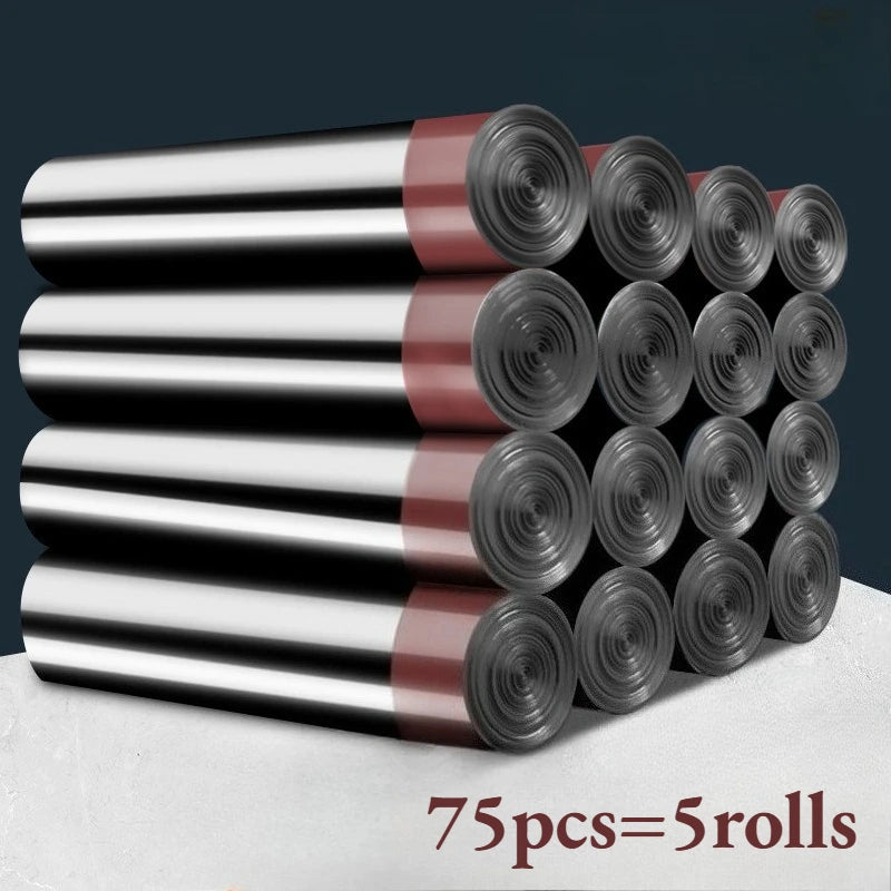 Black Drawstring Trash Bags - Leak-Proof Kitchen and Bathroom Garbage Bags